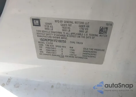 2015 Chevrolet Silverado 1500 Wt из США, поврежденный, VIN 1GCRCPEH1FZ188750